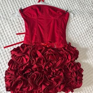 Red corset and ruffle skirt